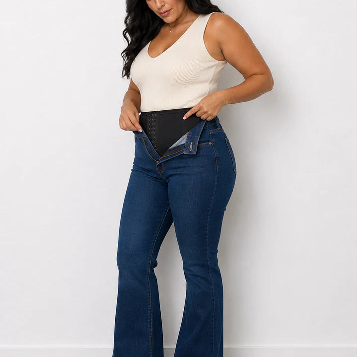 Jeans con faja Matilda azul Flare  2
