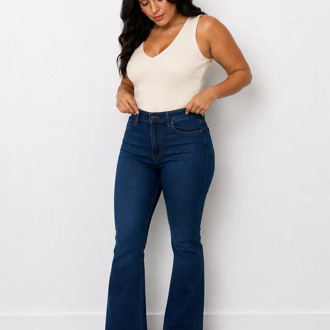 Jeans con faja Matilda azul Flare  6