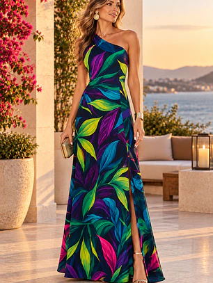 Vestido ALANA hojas colores 