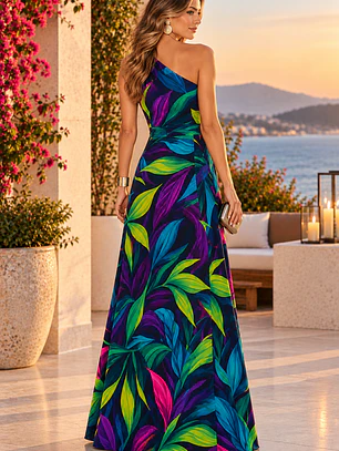 Vestido ALANA hojas colores 