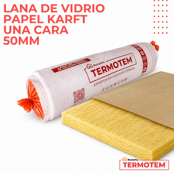 LANA DE VIDRIO PAPEL UNA CARA 50MM TERMOTEM 14,4M2 