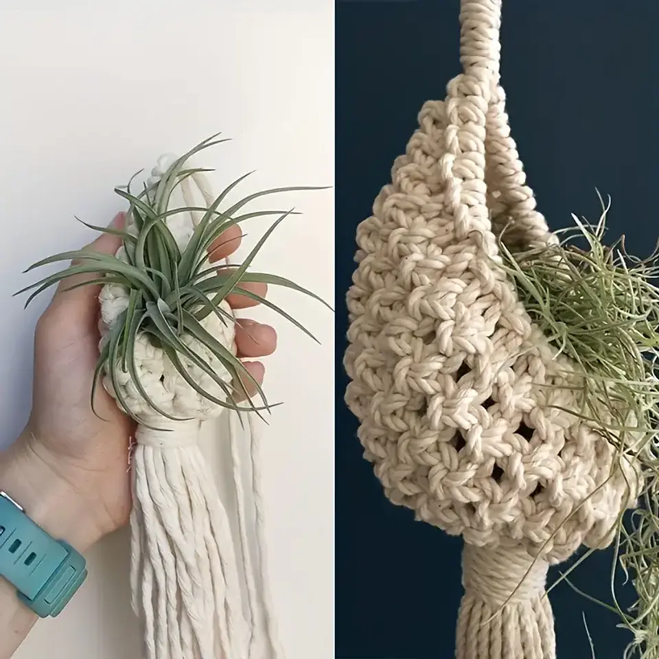 Suporte de Parede Boémio em Macramé com Borla para Air Plant 2