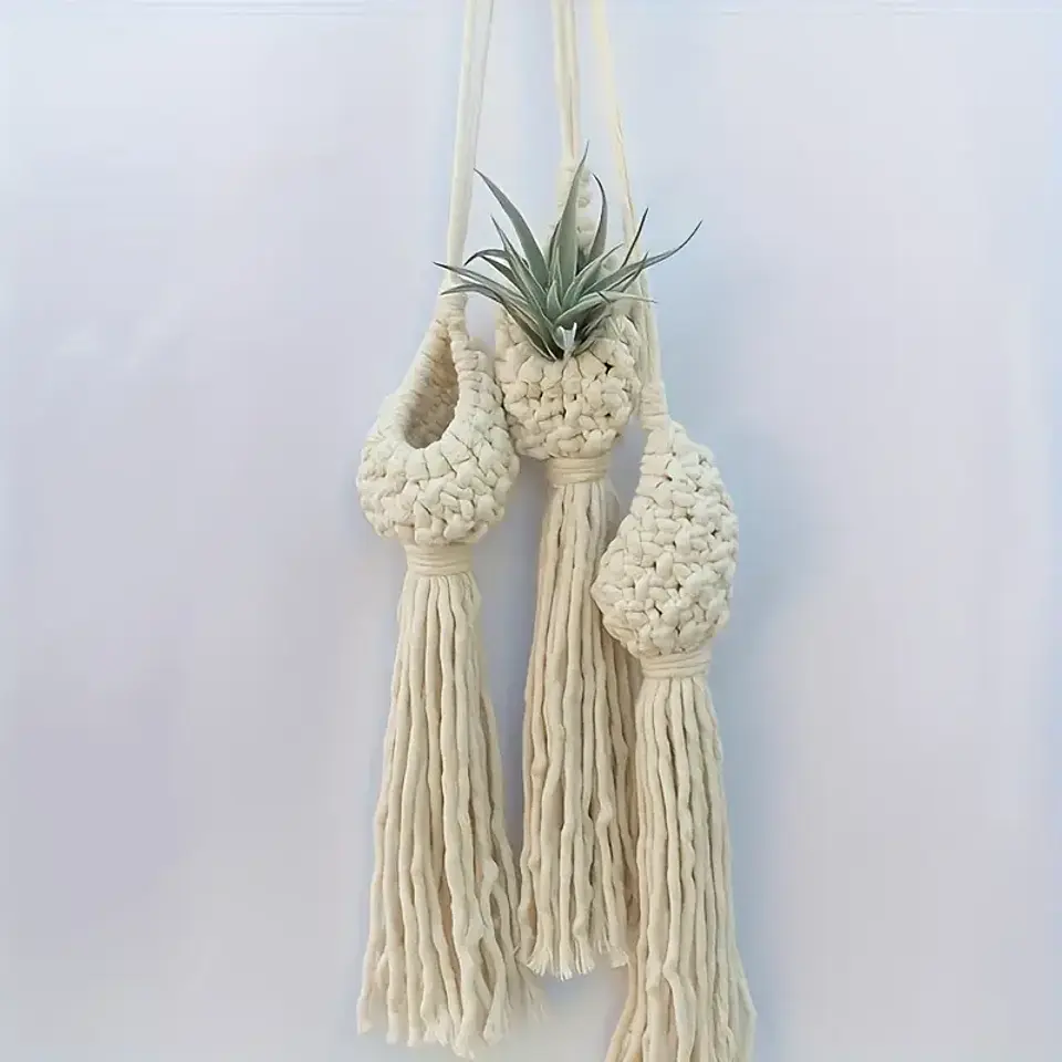 Suporte de Parede Boémio em Macramé com Borla para Air Plant 3