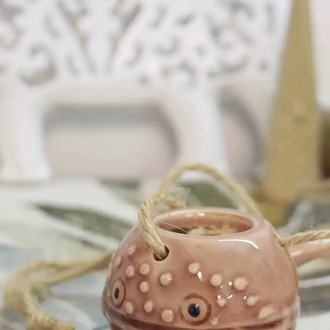Suporte Suspenso em Cerâmica – Peixe Balão para Air Plants