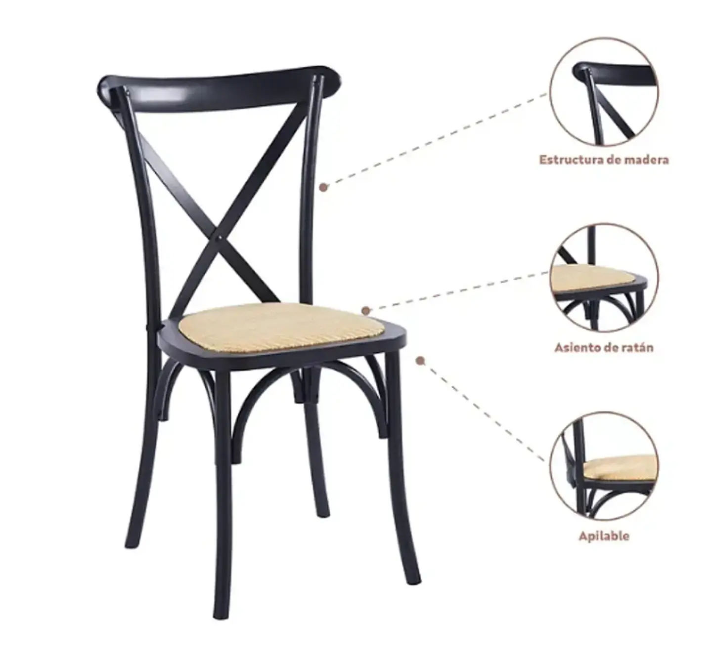 Silla Crossback Madera y Rattan - Negra 5