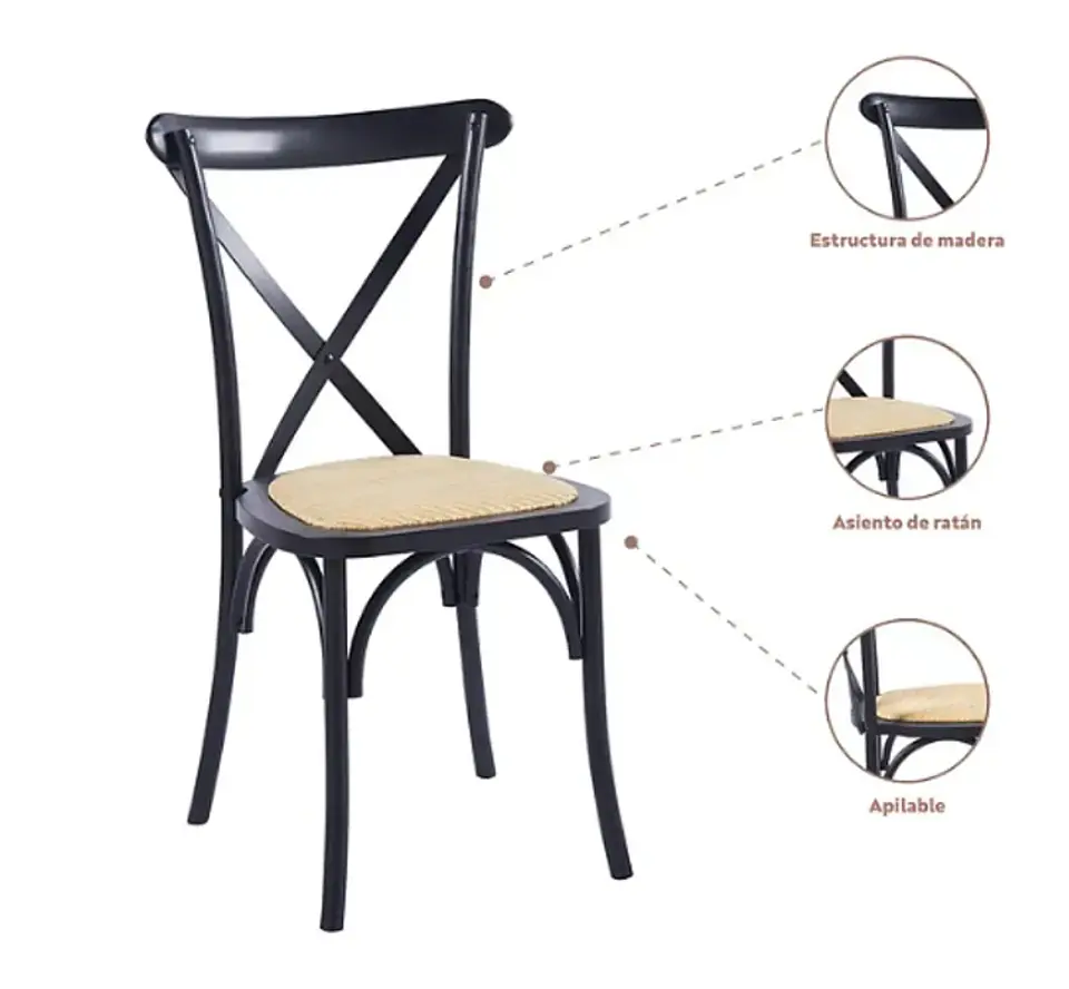 Silla Crossback Madera y Rattan - Negra 5