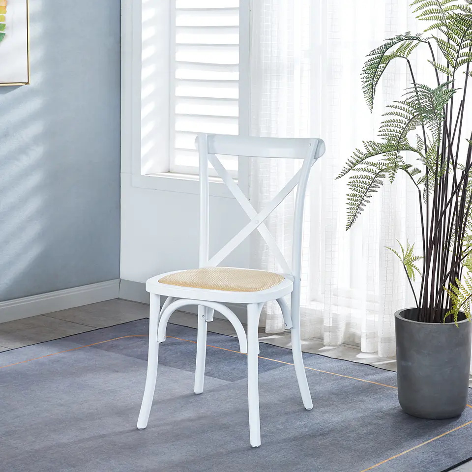 Silla Crossback Madera y Rattan - Blanca 5