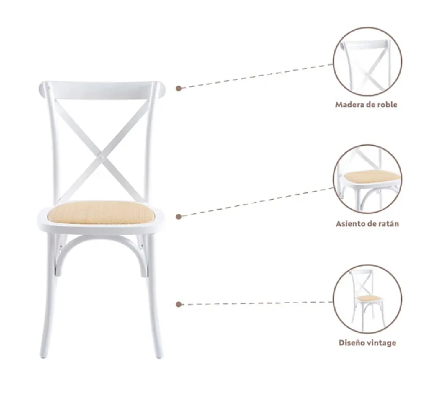 Silla Crossback Madera y Rattan - Blanca 6