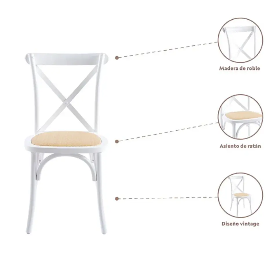 Silla Crossback Madera y Rattan - Blanca 6