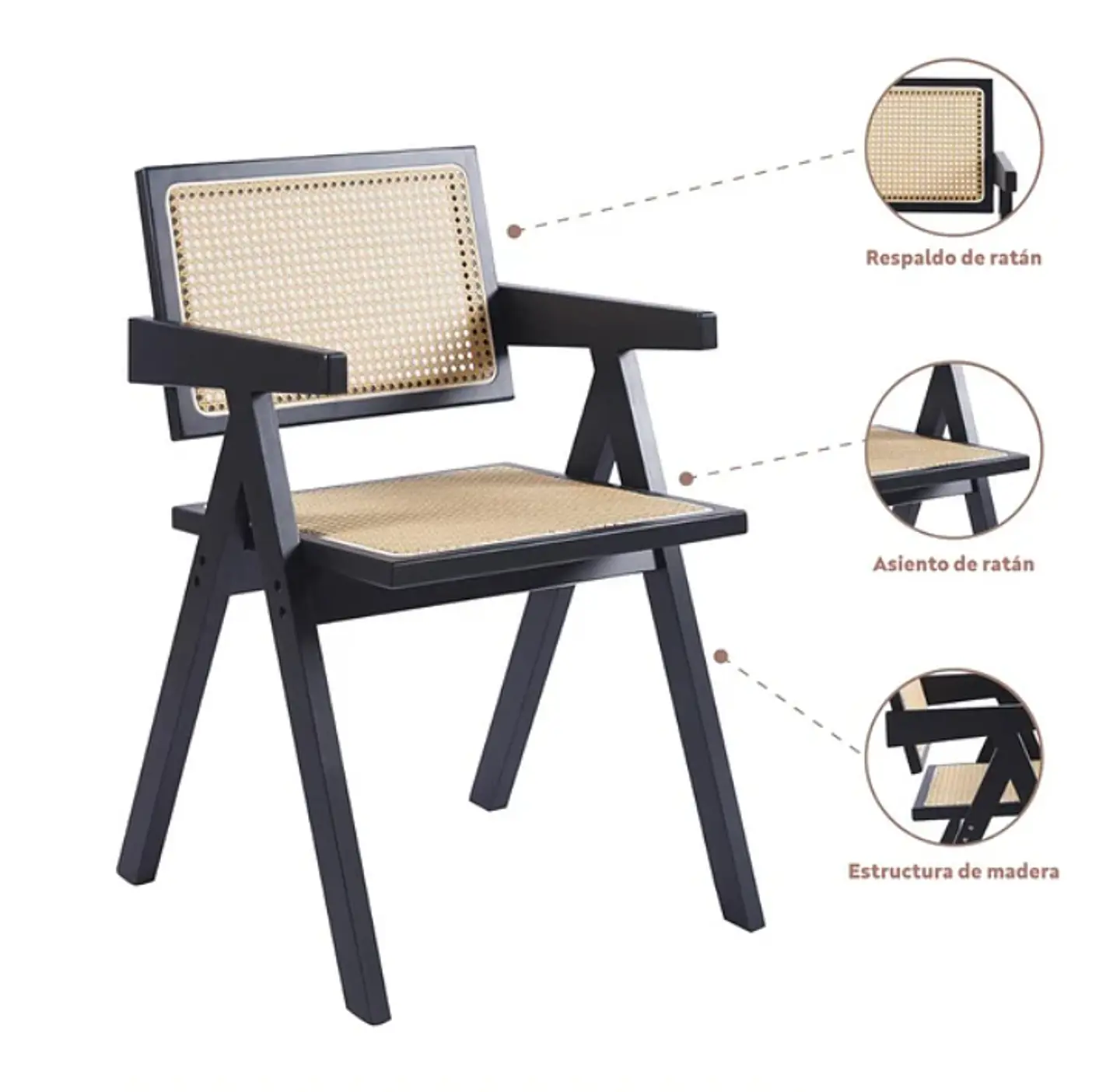 Silla Chandigarh Rattan - Negra 6