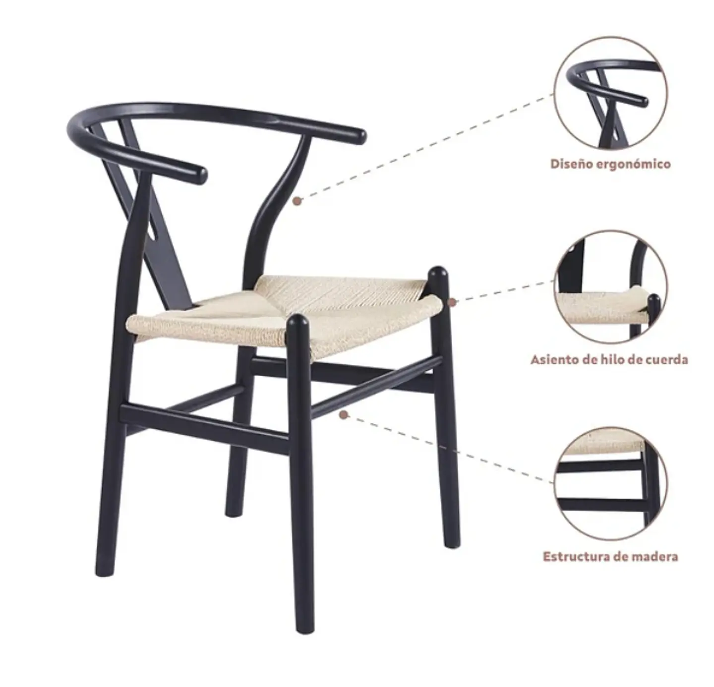Silla Wishbone Madera e Hilo de cuerda - Negra 5