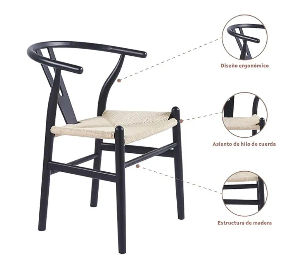 Silla Wishbone Madera e Hilo de cuerda - Negra 5