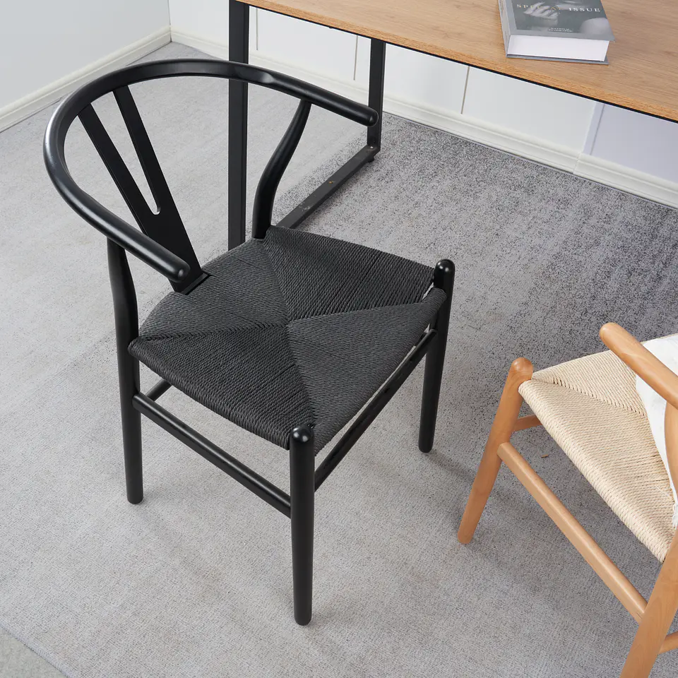 Silla Wishbone Rattan - Negra con hilo negro 2