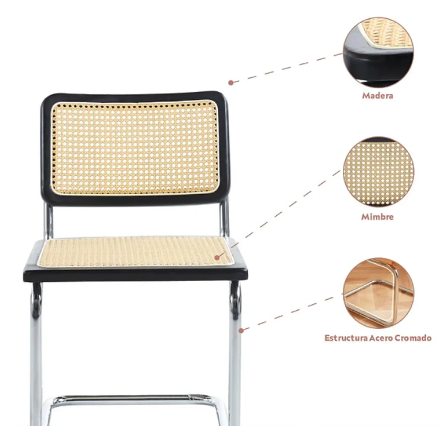 Silla Breuer Madera y Rattan - Negra 5