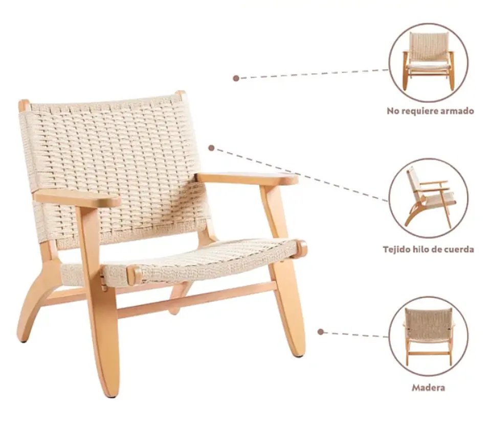Butaca Danesa Wegner - Madera e Hilo de Cuerda 5