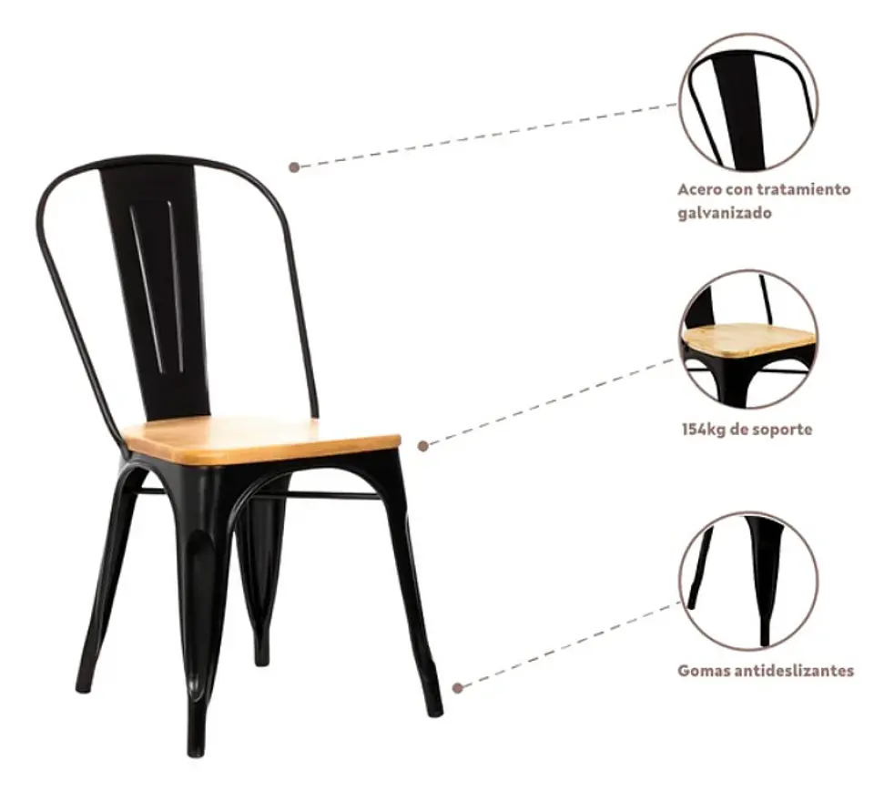 Silla Tolix Asiento de Madera Clara - Negra 6
