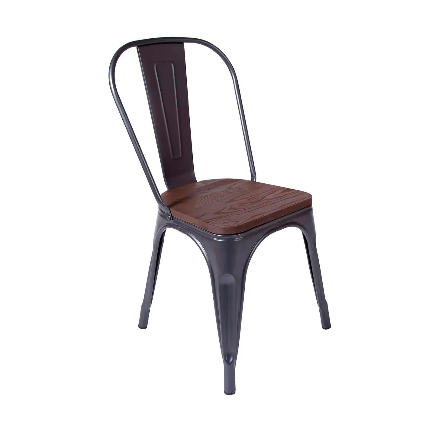 Silla Tolix Asiento de Madera Oscura - Negra 1