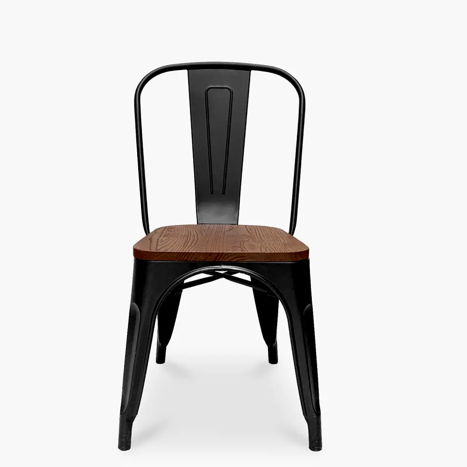 Silla Tolix Asiento de Madera Oscura - Negra 4