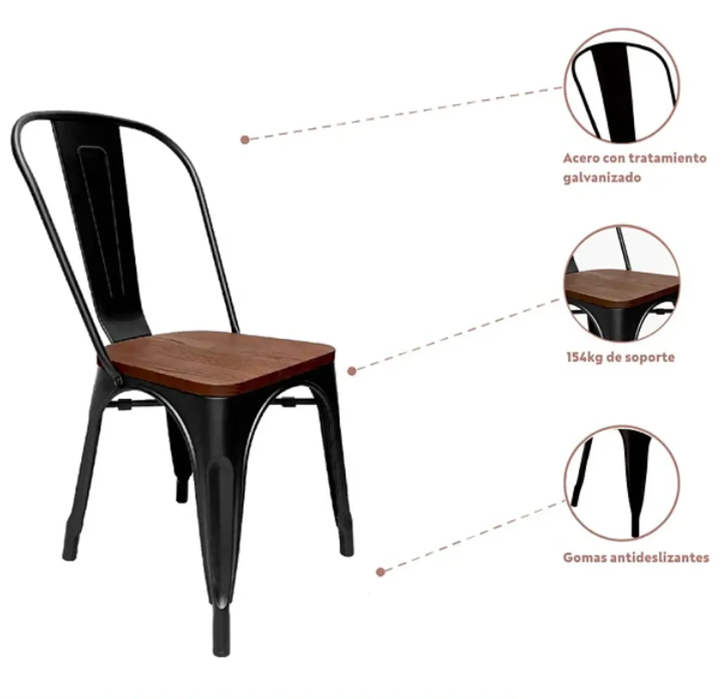 Silla Tolix Asiento de Madera Oscura - Negra 5