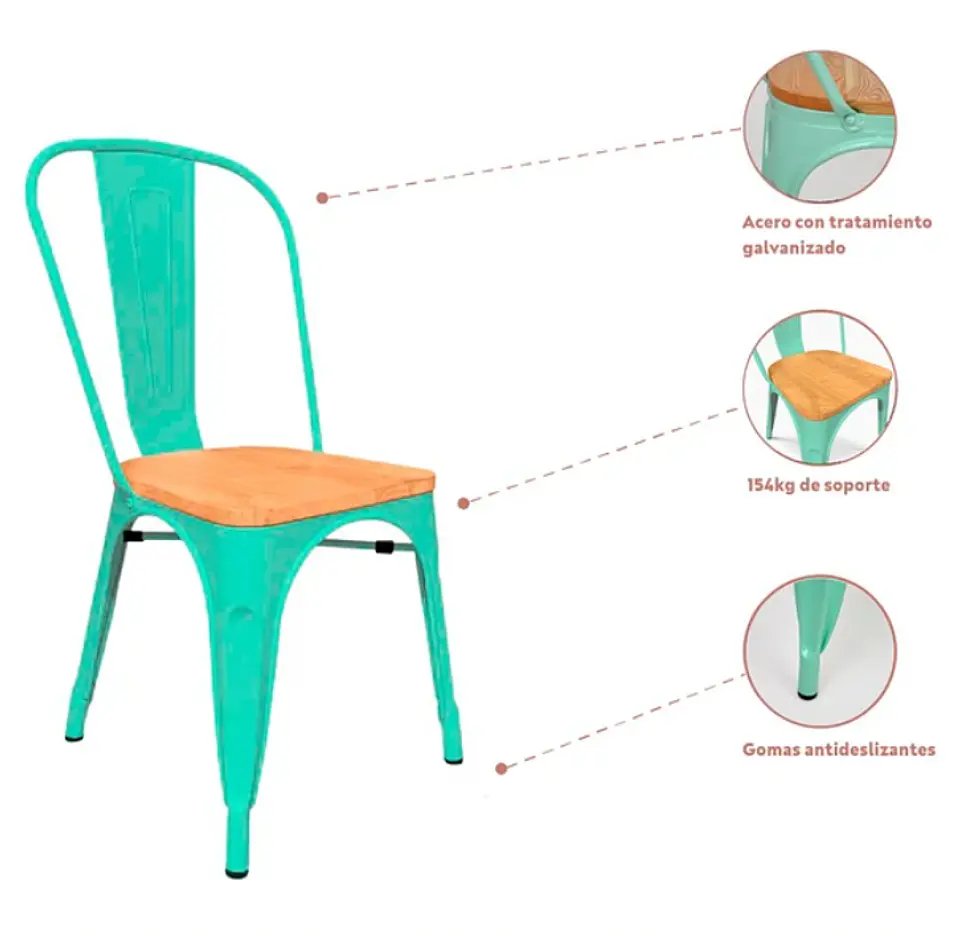 Silla Tolix Asiento de Madera Clara - Menta 5
