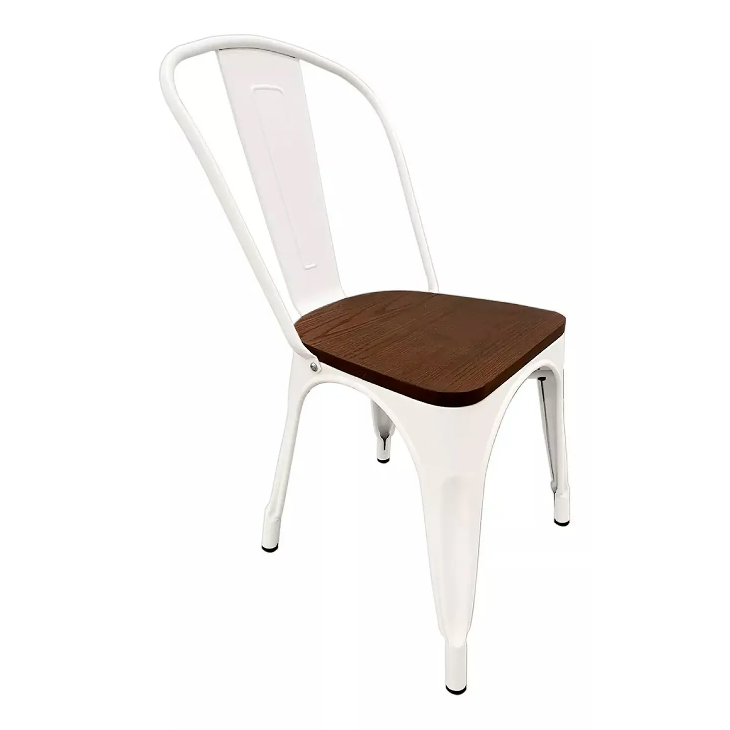 Silla Tolix Asiento de madera Oscura - Blanca 1