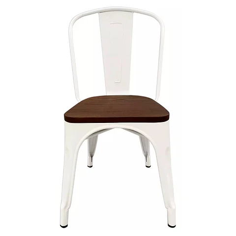 Silla Tolix Asiento de madera Oscura - Blanca