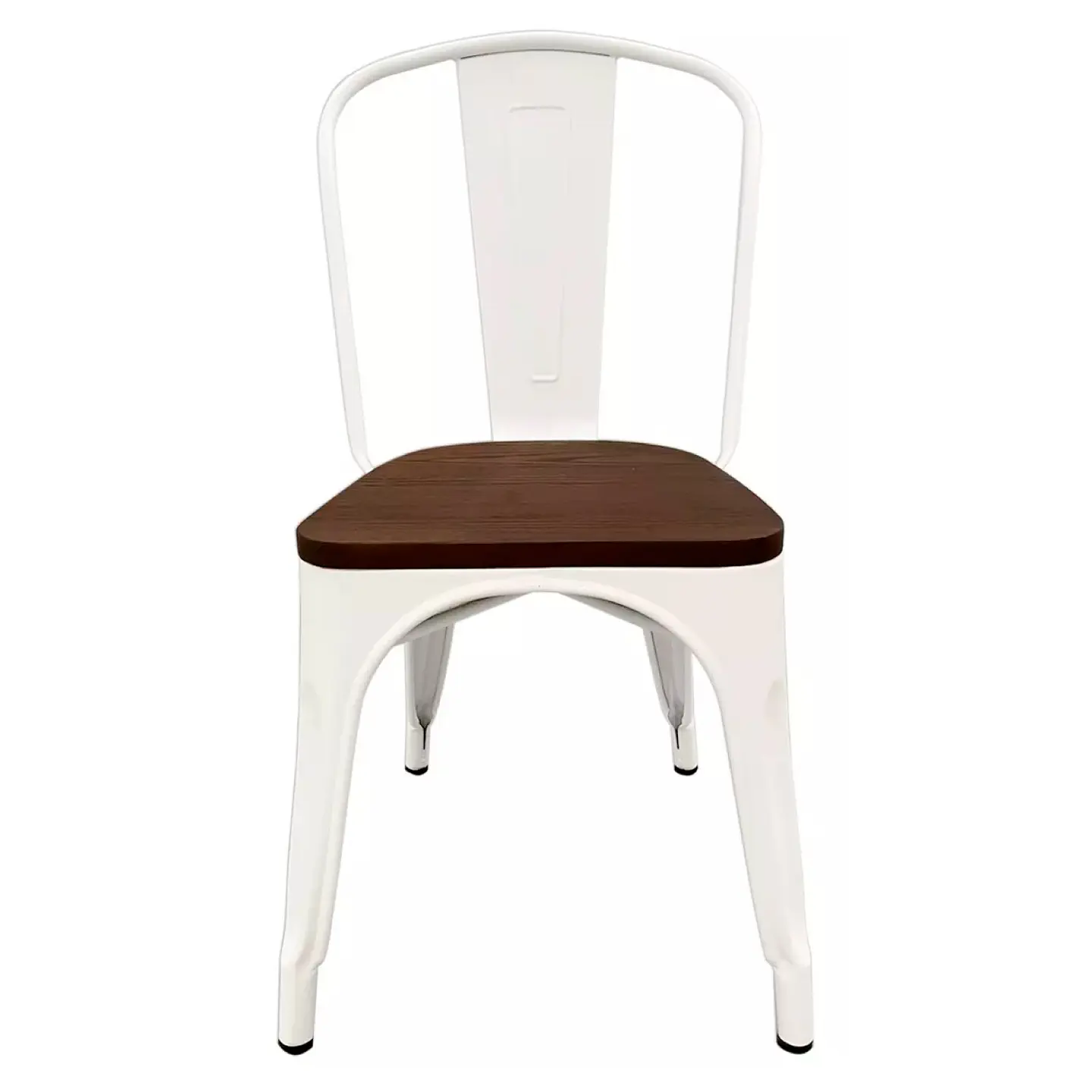 Silla Tolix Asiento de madera Oscura - Blanca 2