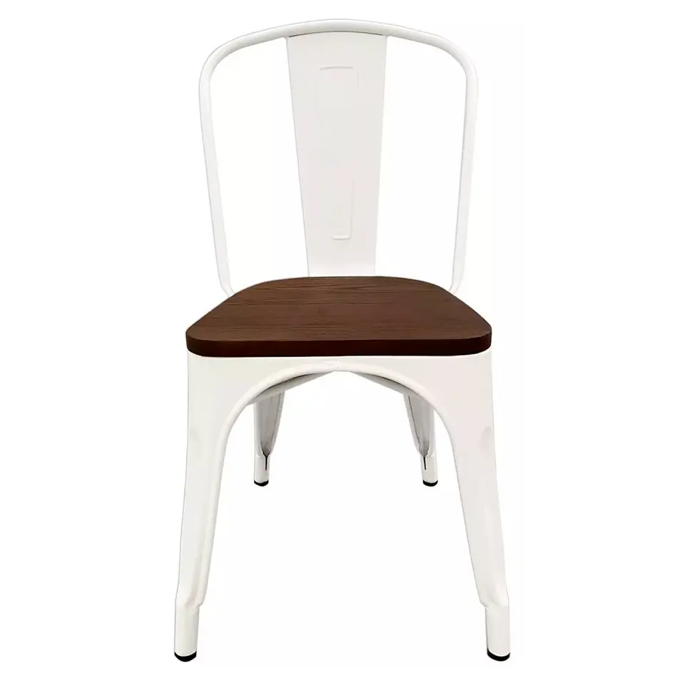 Silla Tolix Asiento de madera Oscura - Blanca 2