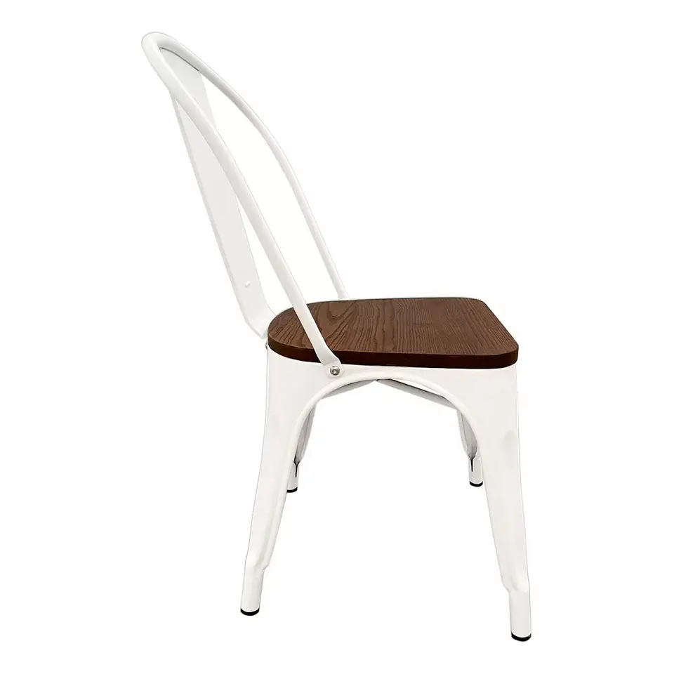 Silla Tolix Asiento de madera Oscura - Blanca 3