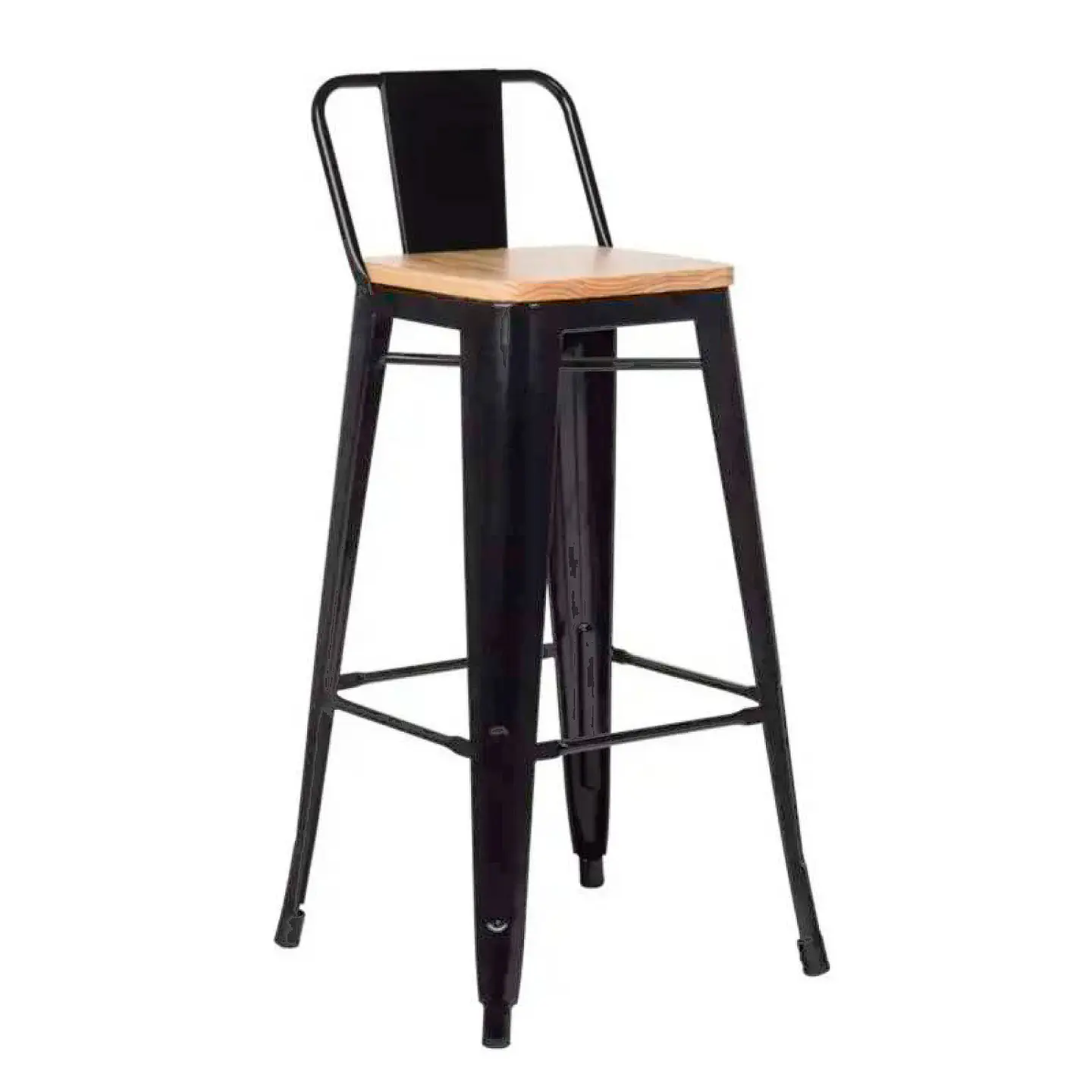 Taburete Tolix Asiento Madera Clara Alto 77 cm - Negro 1