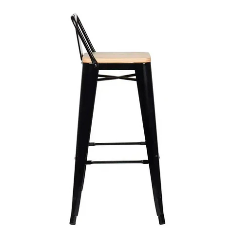 Taburete Tolix Asiento Madera Clara Alto 77 cm - Negro