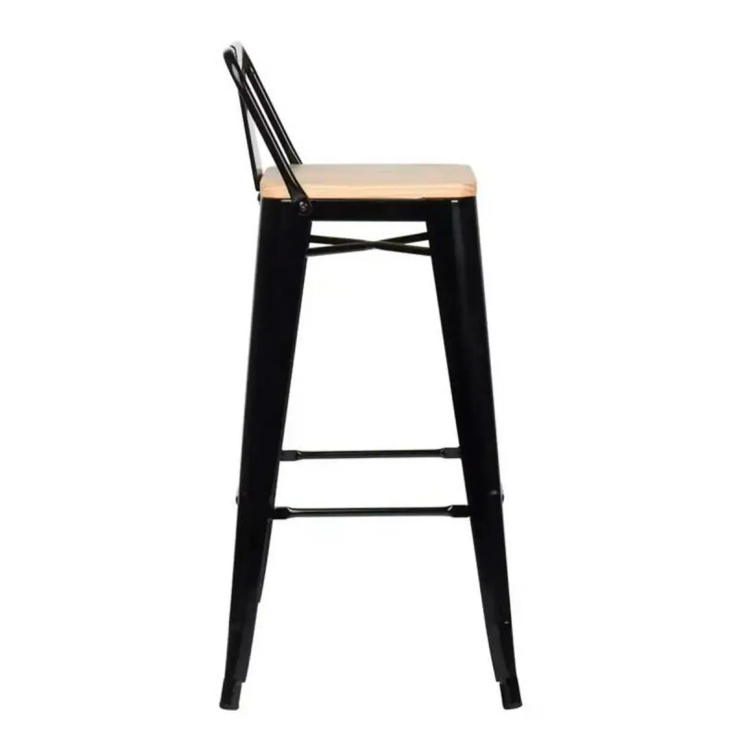 Taburete Tolix Asiento Madera Clara Alto 77 cm - Negro 2