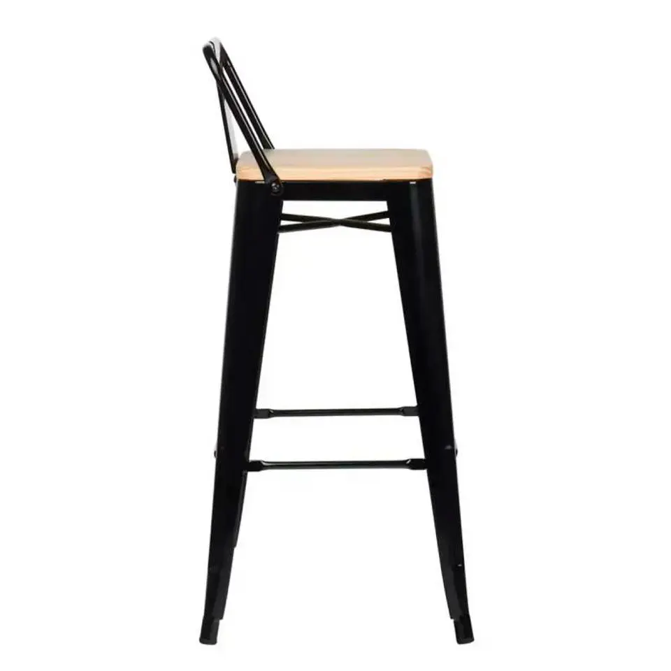 Taburete Tolix Asiento Madera Clara Alto 77 cm - Negro 2