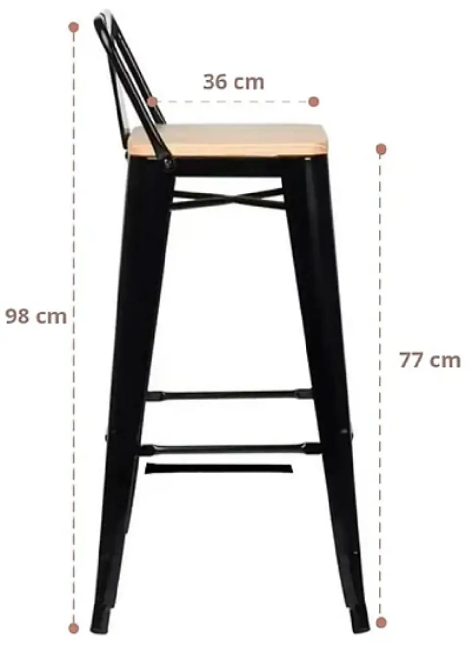 Taburete Tolix Asiento Madera Clara Alto 77 cm - Negro 5