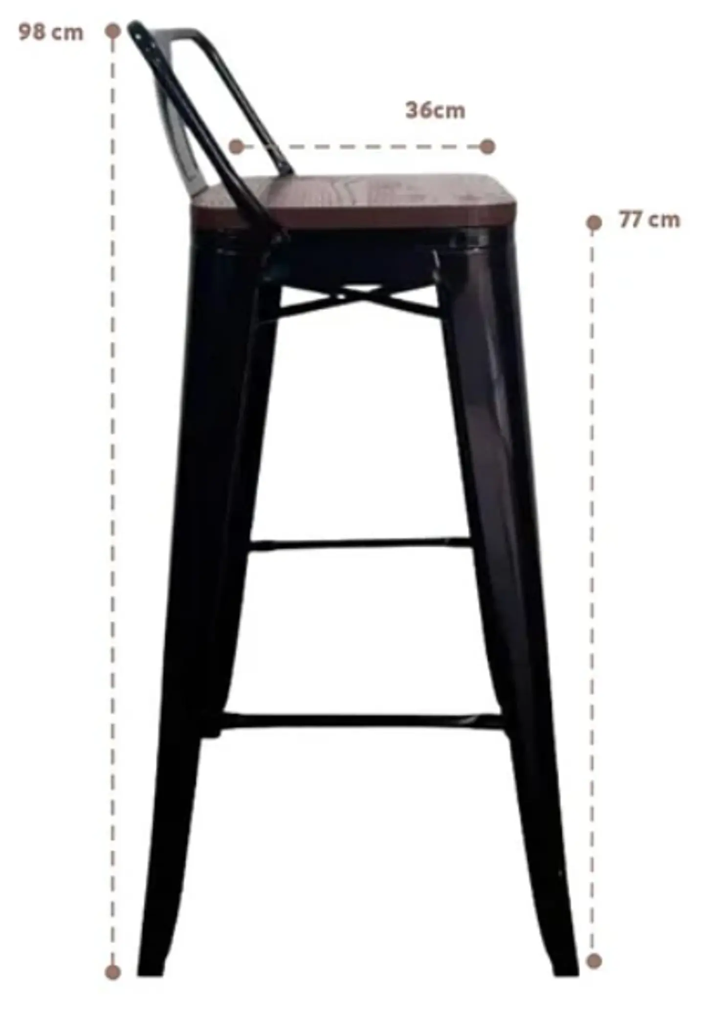 Taburete Tolix Asiento Madera Oscura Alto 77 cm - Negro 4