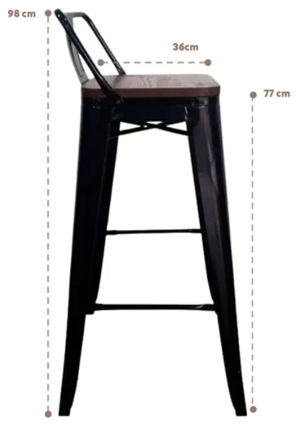 Taburete Tolix Asiento Madera Oscura Alto 77 cm - Negro 4