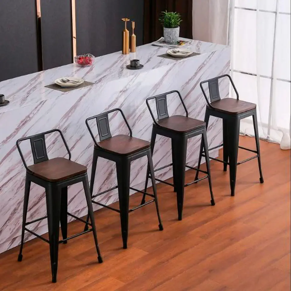 Taburete Tolix Asiento Madera Oscura Alto 77 cm - Negro 5
