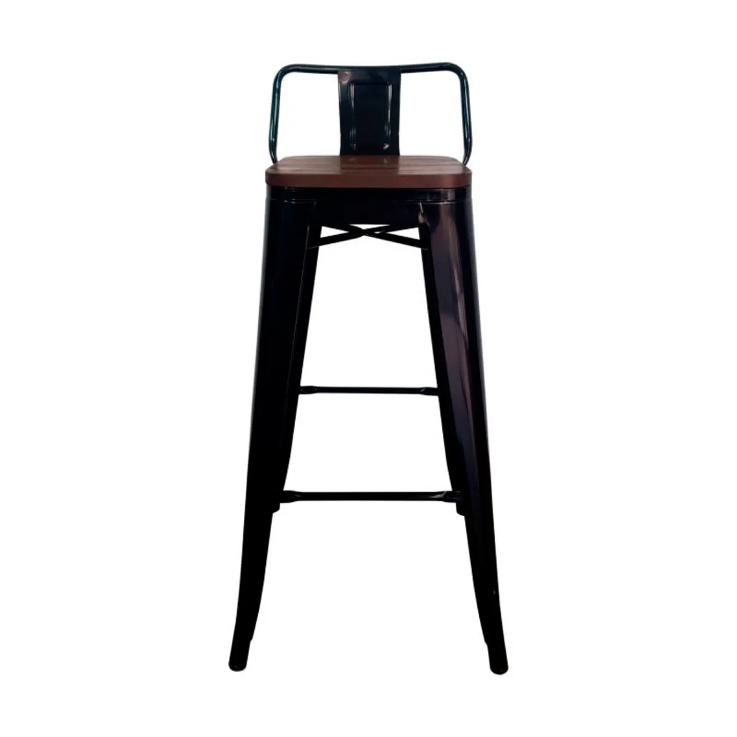 Taburete Tolix Asiento Madera Oscura Alto 77 cm - Negro 2