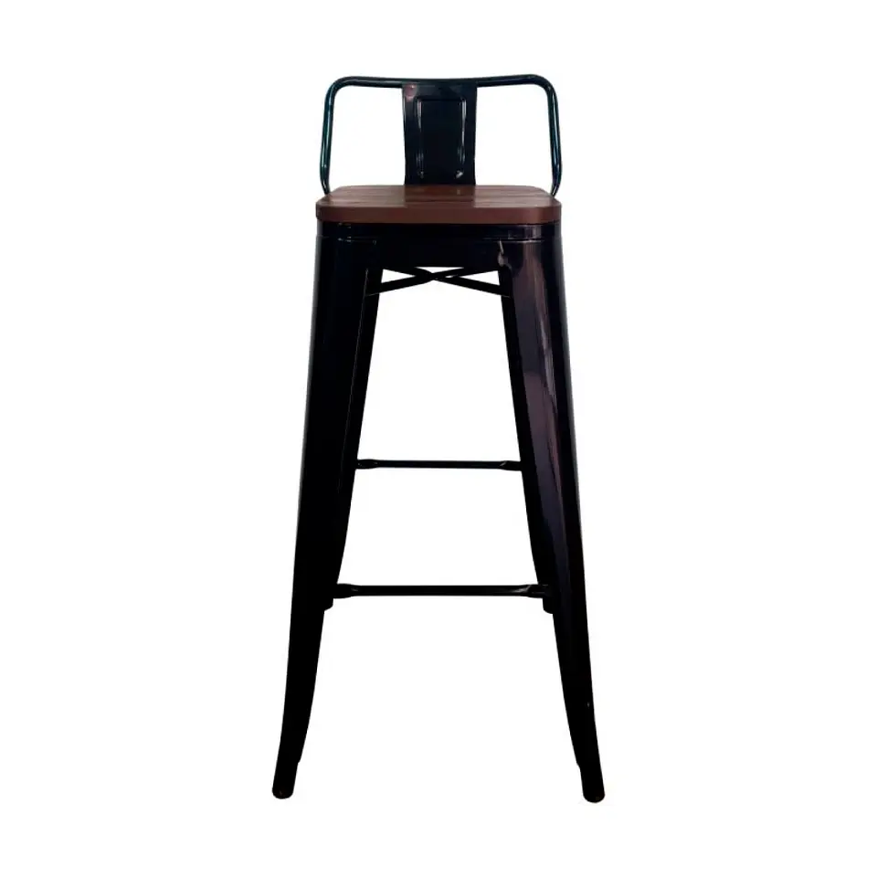 Taburete Tolix Asiento Madera Oscura Alto 77 cm - Negro 2