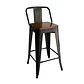 Taburete Tolix Asiento Madera Oscura Alto 77 cm - Negro - Miniatura 1
