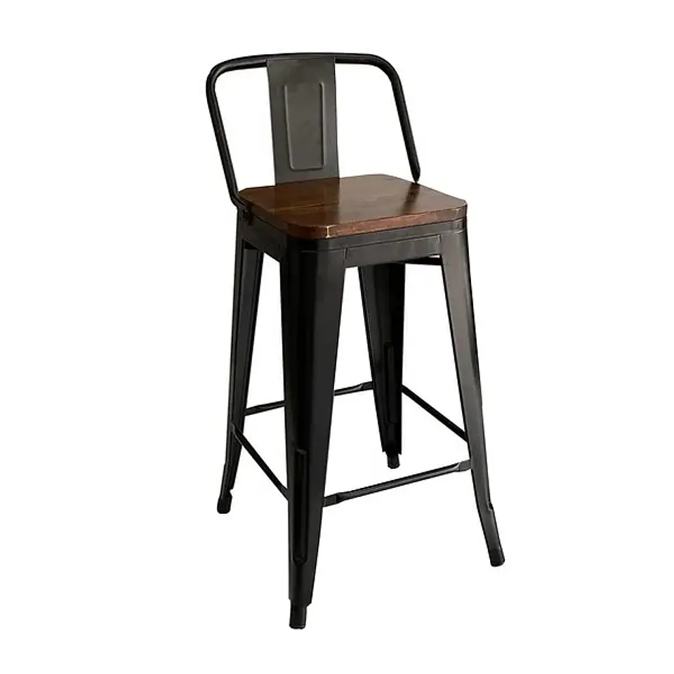 Taburete Tolix Asiento Madera Oscura Alto 77 cm - Negro 1