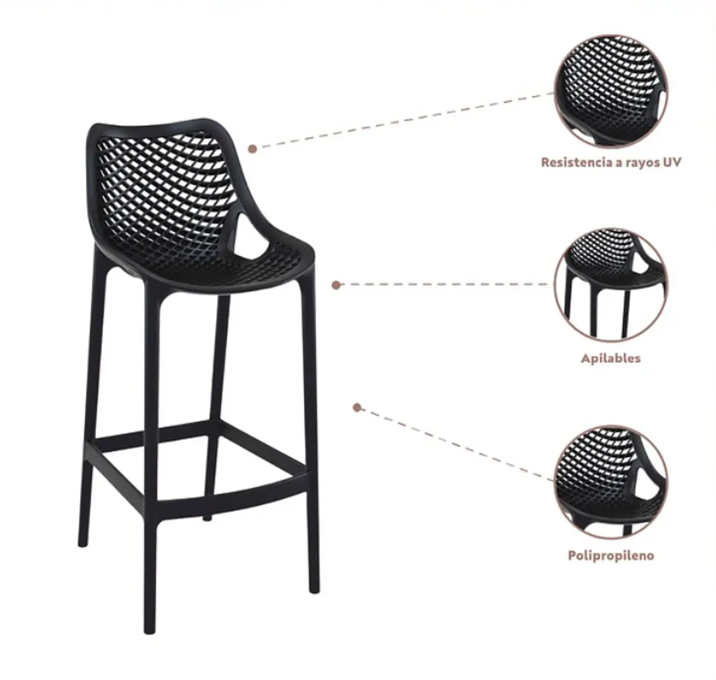 Taburete de Bar o Terraza Berlín - Negro y Blanco  8