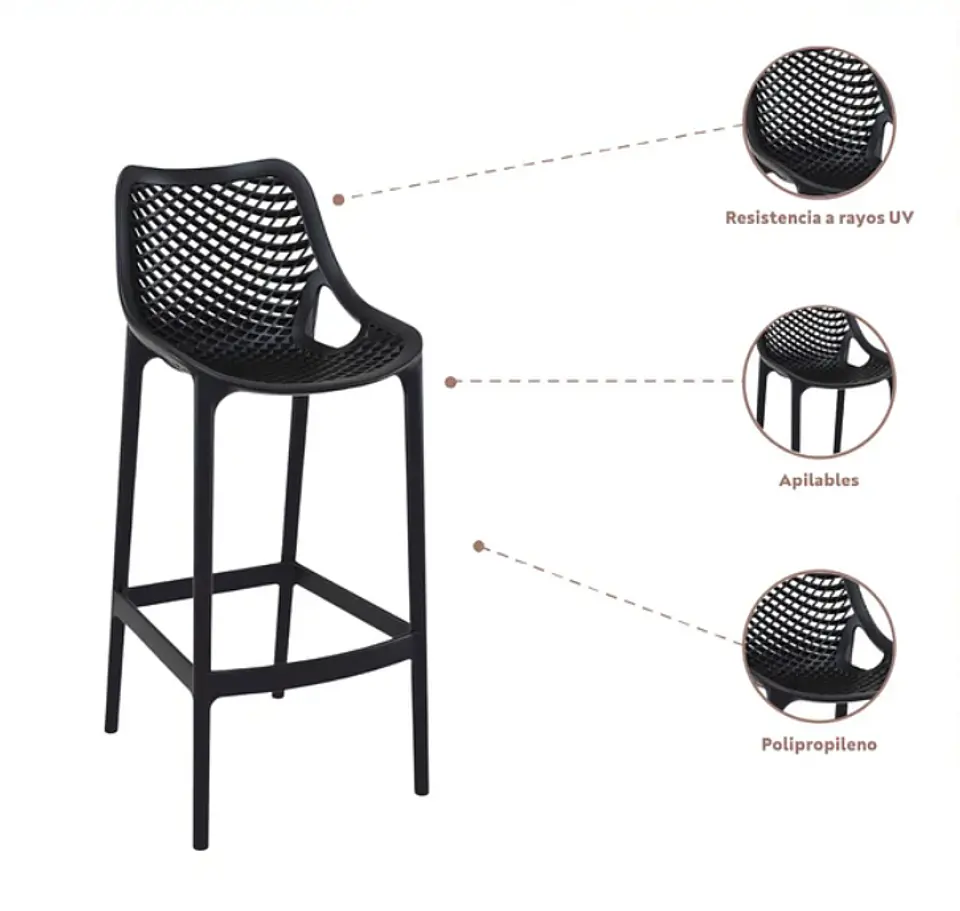 Taburete de Bar o Terraza Berlín - Negro y Blanco  8