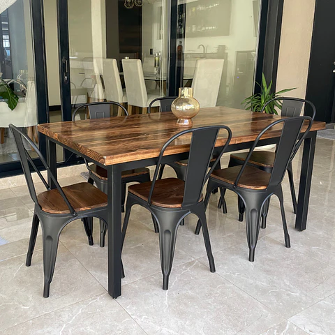 Comedor Larraín 6 Personas Tolix Madera - Negro