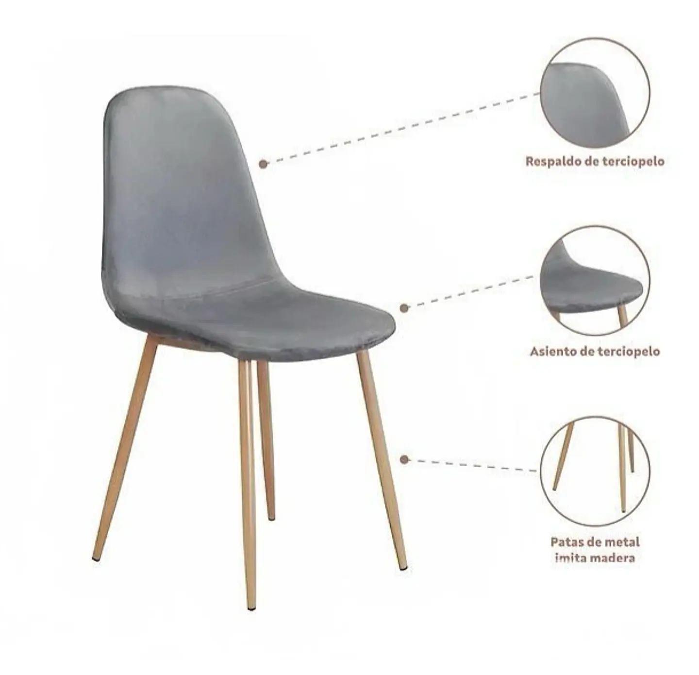 Silla Spoon Velvet Terciopelo - Gris 2