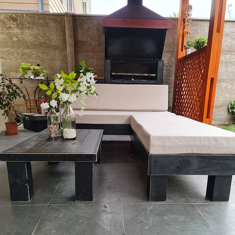Terraza Balcón en L - Madera Negra con bordes gastados