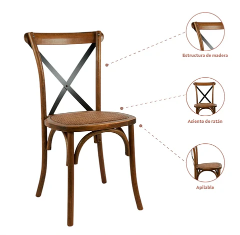 Silla Crossback Madera Rattan - Café Vintage