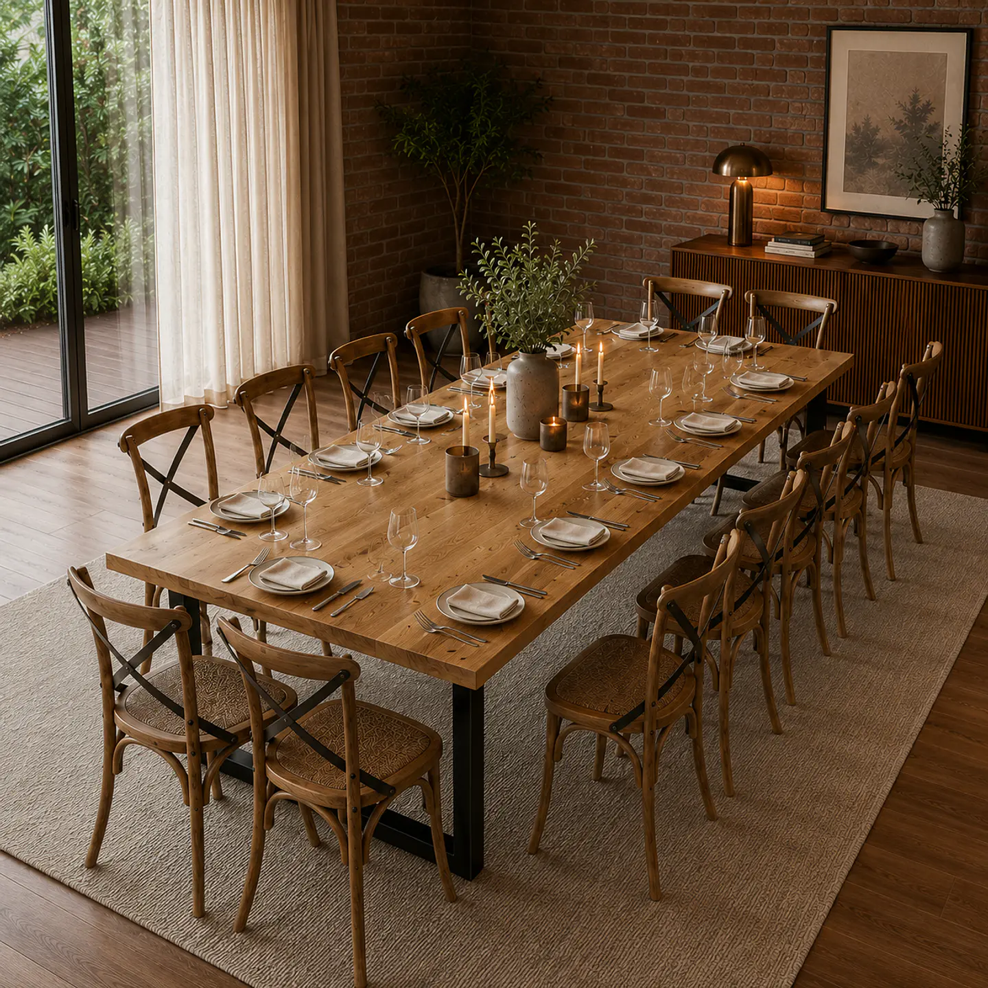 Comedor 14 Personas Crossback de Madera y Metal 1