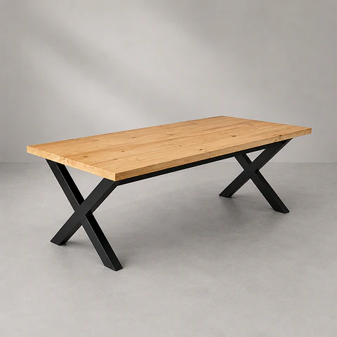 Mesa de Comedor Rectangular Pata en X de Madera y Metal