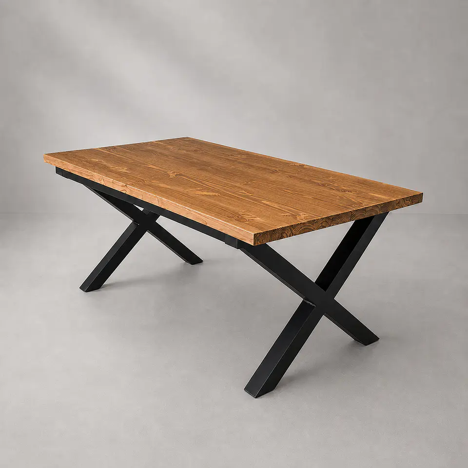Mesa de Comedor Rectangular Pata en X de Madera y Metal 2